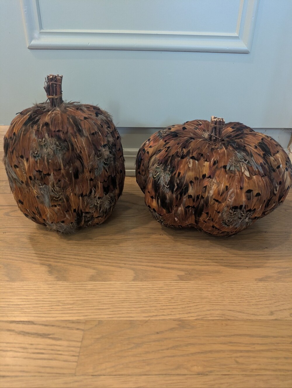 Keeping Room Orange and Brown Feather Pumpkins with Twig Stems - set of 2